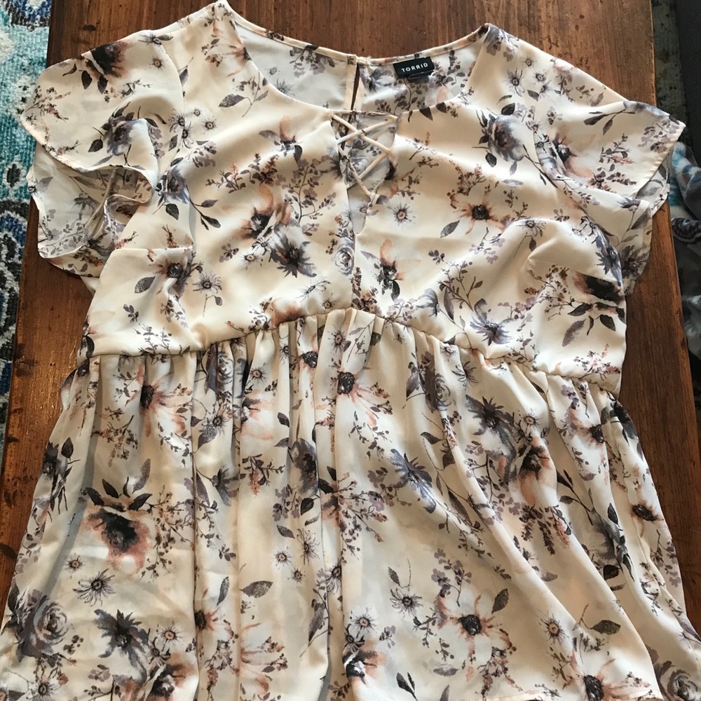 Floral pink cross front blouse